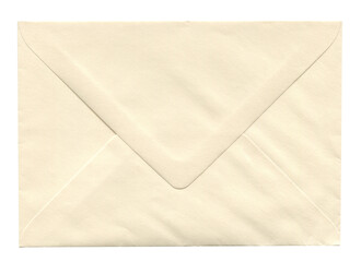front view of old closed aged paper envelope isolated on white