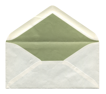 front view of old open aged DL paper envelope isolated on white