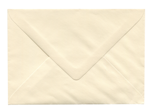 front view of old closed aged paper envelope isolated on white