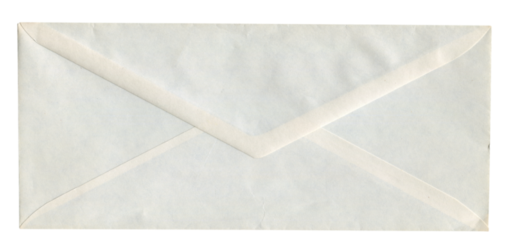 front view of old closed aged DL envelope isolated on white