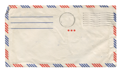 back view of old closed aged airmail DL envelope with faded stamp isolated on white