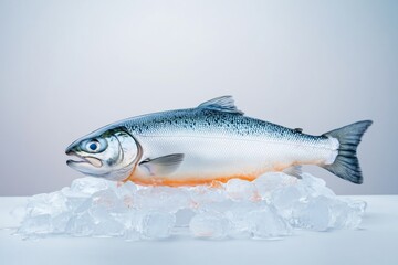Naklejka premium Fresh salmon on ice seafood display culinary presentation minimalist setting close-up view gourmet concept