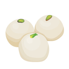 Rasgulla or Rosogolla Indian Sweet Dessert Illustration Isolated on White Background