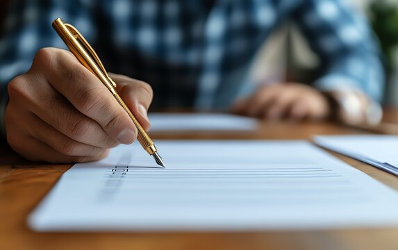 A businessman giving final signoff on a project checklist