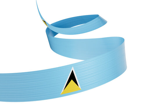 3d Flag Of Saint Lucia 3d Shiny Waving Ribbon Flag Isolated On White Background 3d Illustration
