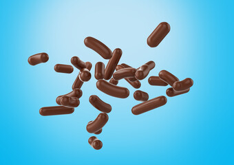 Chocolate Sprinkles For Cakes, Ice Cream And Desserts Falling On Cyan Background 3D Illustration