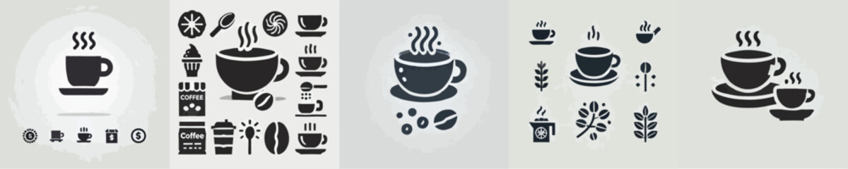 set of coffee silhouette vector icons