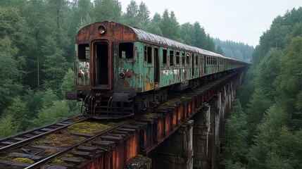 A train traveling over a bridge in the middle of a forest