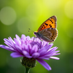 Fototapeta premium Close-up of a butterfly perched on a bright purple flower