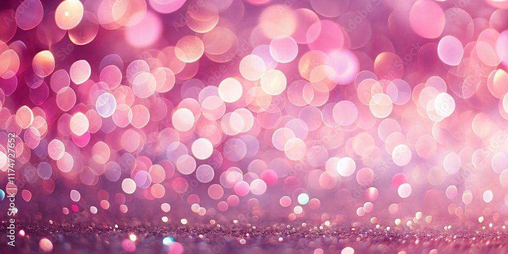 Poster abstract pink bokeh background with blurred lights and copy space - left side