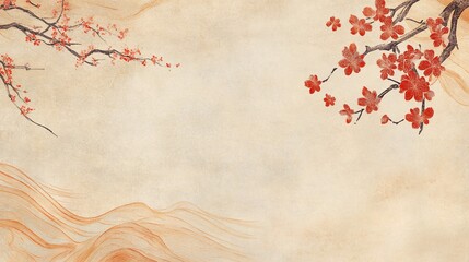 Delicate cherry blossoms on textured paper background.