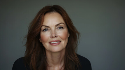 Naklejka premium Woman with long brown hair and natural smile. Business and success concept