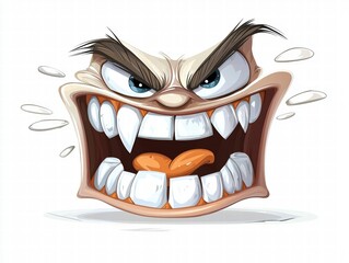 Furious expression cartoon style digital art white background close-up emotions unleashed