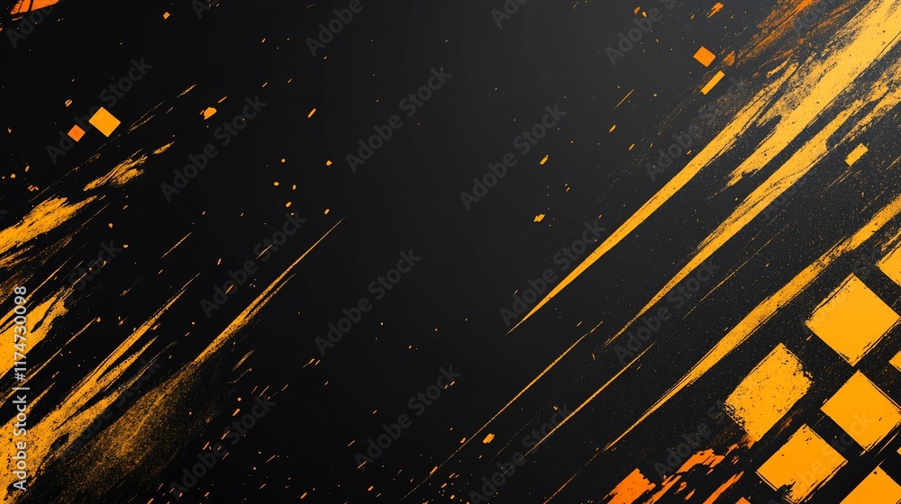 Poster Abstract dynamic design with diagonal orange brushstrokes on a dark background.