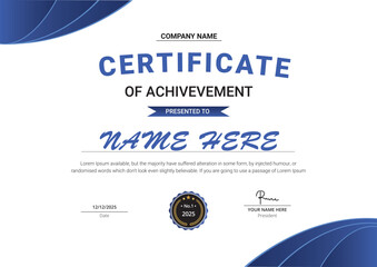 Modern certificate of achievement template. Business, Award, Training achievement certificate or diploma design
