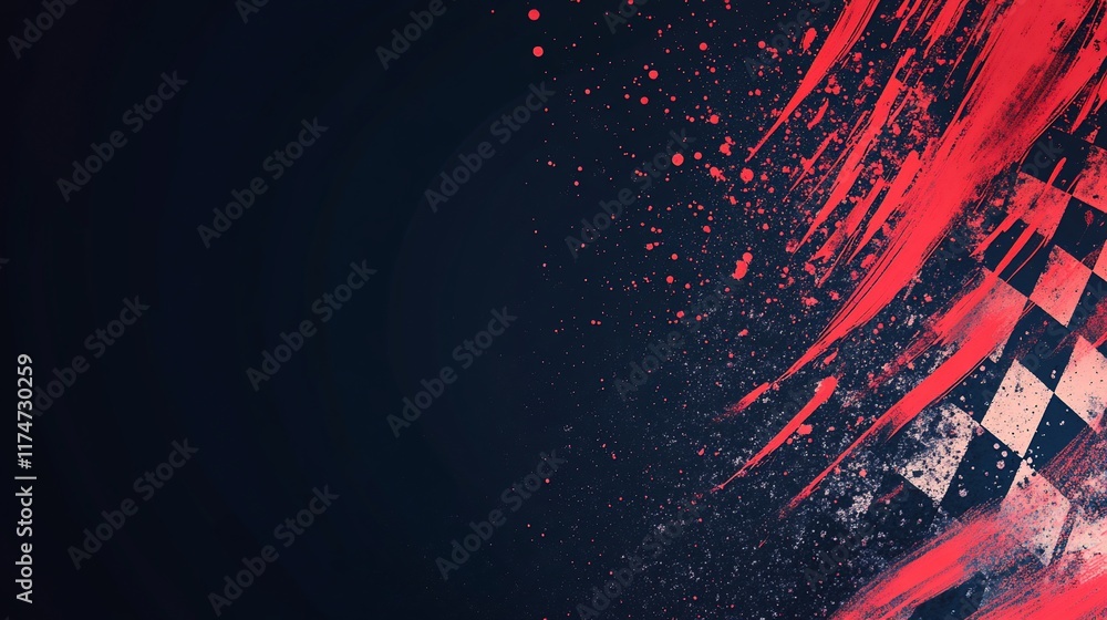 Poster Abstract checkered flag with red paint splatter.