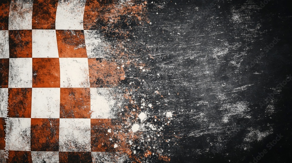 Poster Worn checkered flag on a dark textured background.