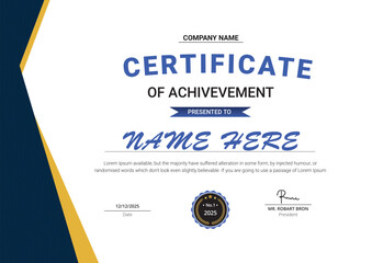 Modern certificate of achievement template. Business, Award, Training achievement certificate or diploma design