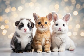 Adorable Baby Animals: Cute Kittens, Puppies, Bunnies & Pandas on White Background - Stock Photo