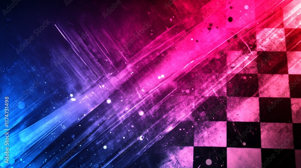 Poster Abstract checkered flag background with vibrant colors and dynamic lines.
