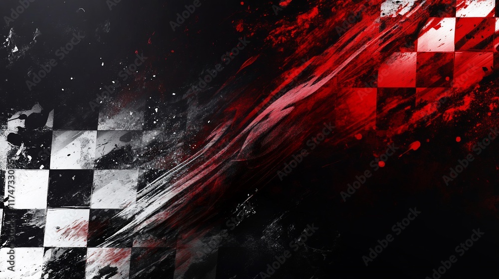 Poster Abstract checkered racing flag with dynamic motion blur and grunge texture.