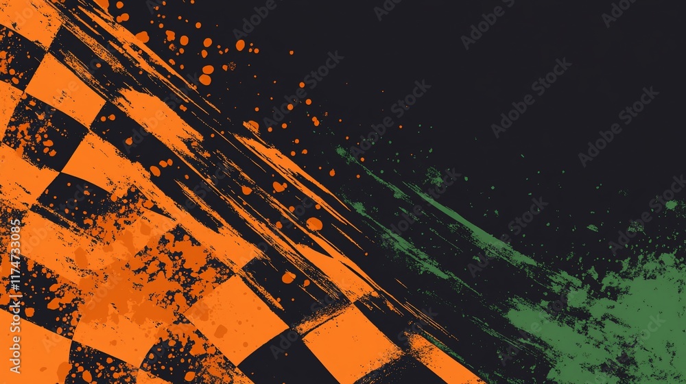 Poster Abstract checkered flag with paint splatter effect. (1)