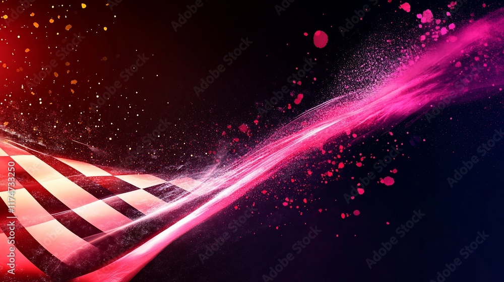 Poster Checkered flag with vibrant color dynamic motion blur.