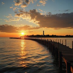 long wooden pier to enjoy the beautiful view of the sun