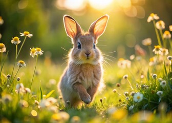 Fototapeta premium Adorable Fluffy Bunny Rabbit in Natural Habitat, Candid Shot