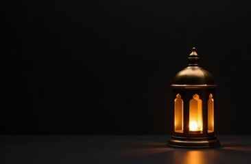 Minimalist Ramadan Lantern with Warm Glow and Blank Left Space for Text or Branding