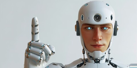 Naklejka premium White male cyborg pointing his finger 3D rendering Minimalistic Photo 