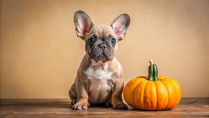 Adorable French Bulldog Puppy & Mini Pumpkin - Autumn Pet Photo