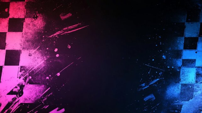 Grunge checkered flag with vibrant neon colors.