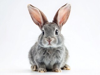 Adorable Gray Bunny with Big Ears, Tilt-Shift Miniature, White Background