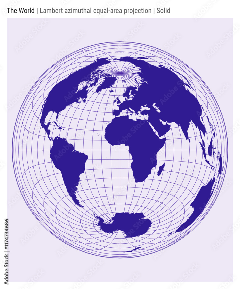 Poster world map. lambert azimuthal equal-area projection. solid style. high detail world map for infograph