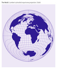 World map. Lambert azimuthal equal-area projection. Solid style. High detail world map for infographics, education, reports, presentations. Vector illustration.