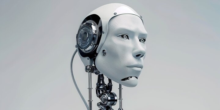 Humanoid AI robot on abstract digital background, cyborg or android, futuristic artificial intelligence, 