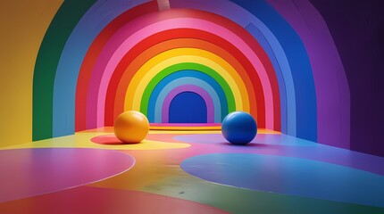 A colorful rainbow playground room serves as a vibrant backdrop for photo studio sessions, providing an engaging and playful environment for children's photography