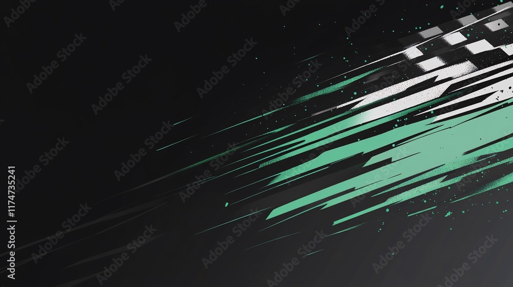 Poster abstract racing graphic design with speed streaks and checkered flag.
