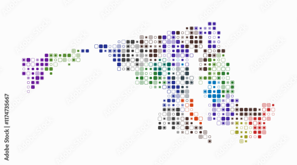 Poster maryland, shape of the state built of colored cells. digital style map of maryland on a white backgr