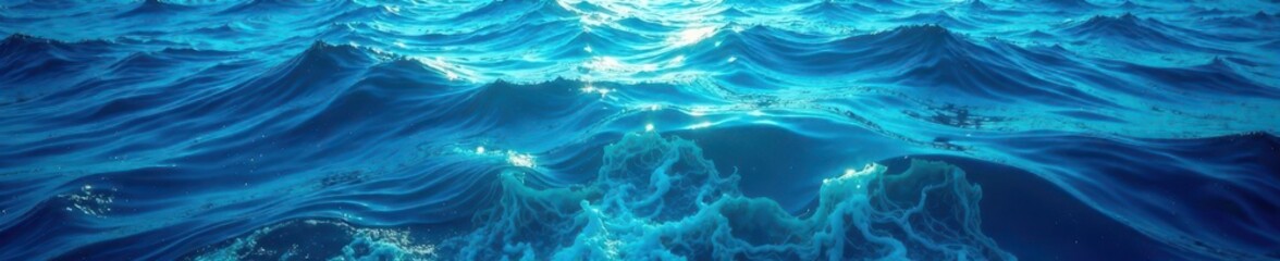 Intricate, rich cobalt seabed, undulating currents , graphic, blue