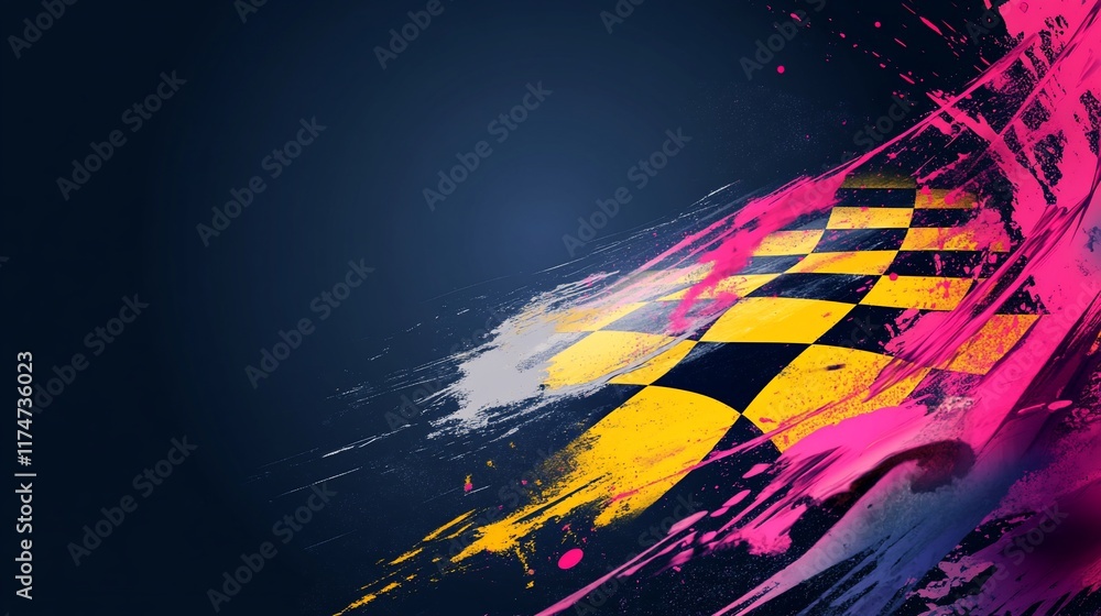 Poster Abstract checkered flag design with vibrant colors and dynamic brushstrokes. (2)