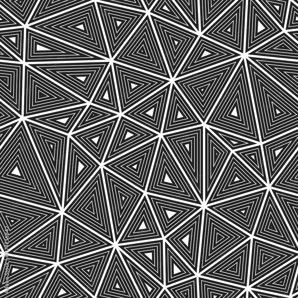 Poster triangles pattern geometric design. multiple repeated inner triangles. large shape size. black and w