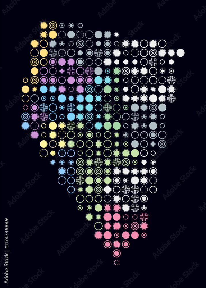 Poster nevada, shape of the state built of colored cells. digital style map of nevada on dark background. l
