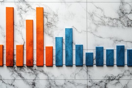 Colorful bar graph on a marble background displaying data trends in a clean and modern design