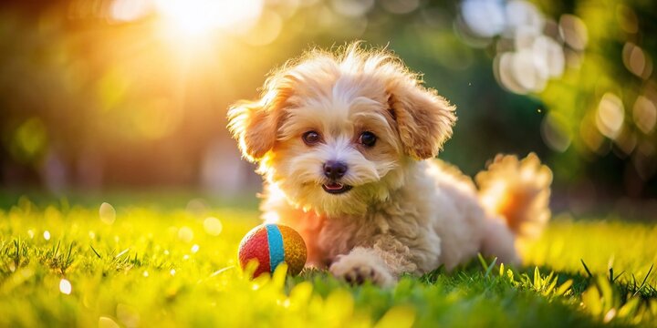 Adorable Pomapoo Puppy Playing Candidly in Backyard