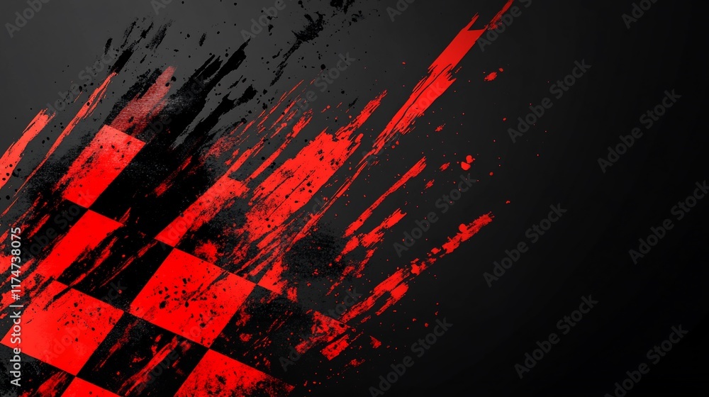 Poster checkered flag with grunge texture, abstract racing background.