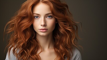 Fototapeta premium Portrait of a Young Woman with Long, Curly Red Hair
