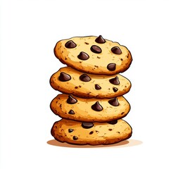 Stack of Delicious Chocolate Chip Cookies on a White Background