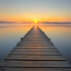 Fototapeta premium long wooden pier to enjoy the beautiful view of the sun